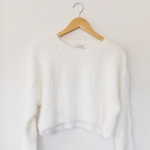 Nasty Gal Fuzzy White Cropped Sweater
